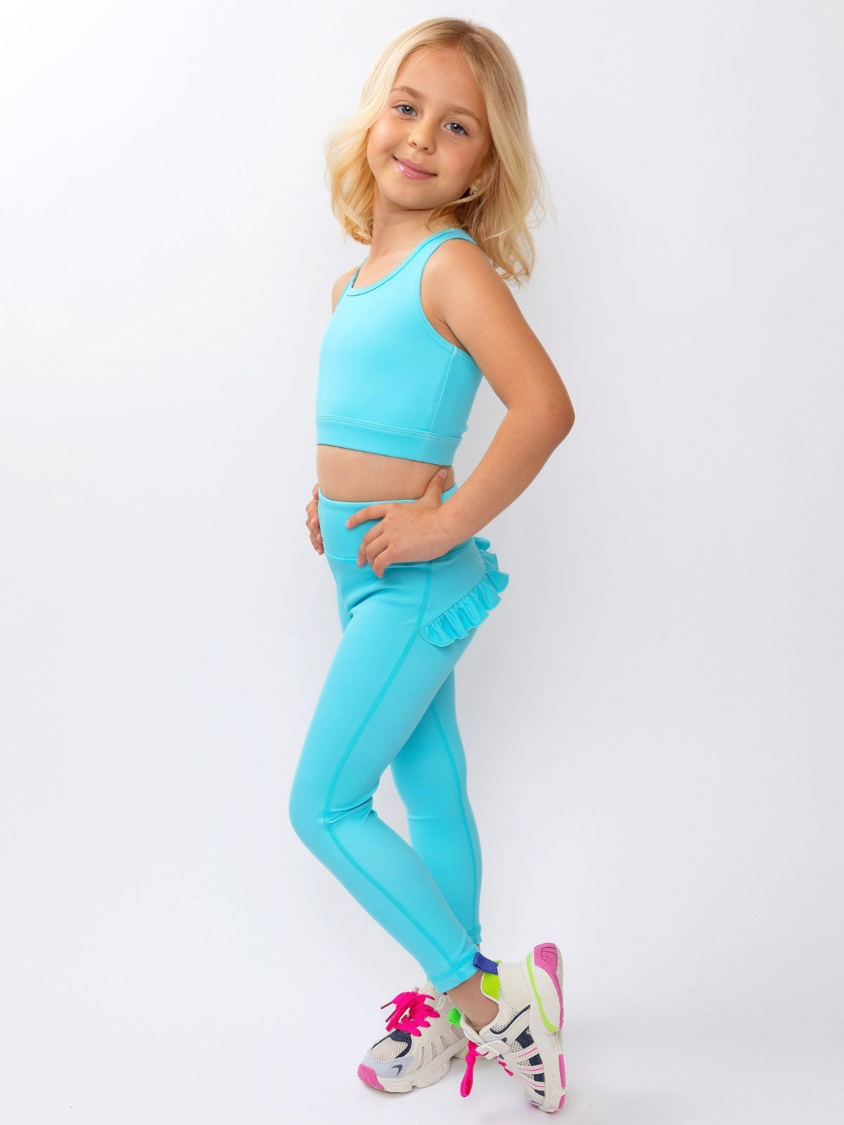 Aqua Glow Ruffle Active Leggings