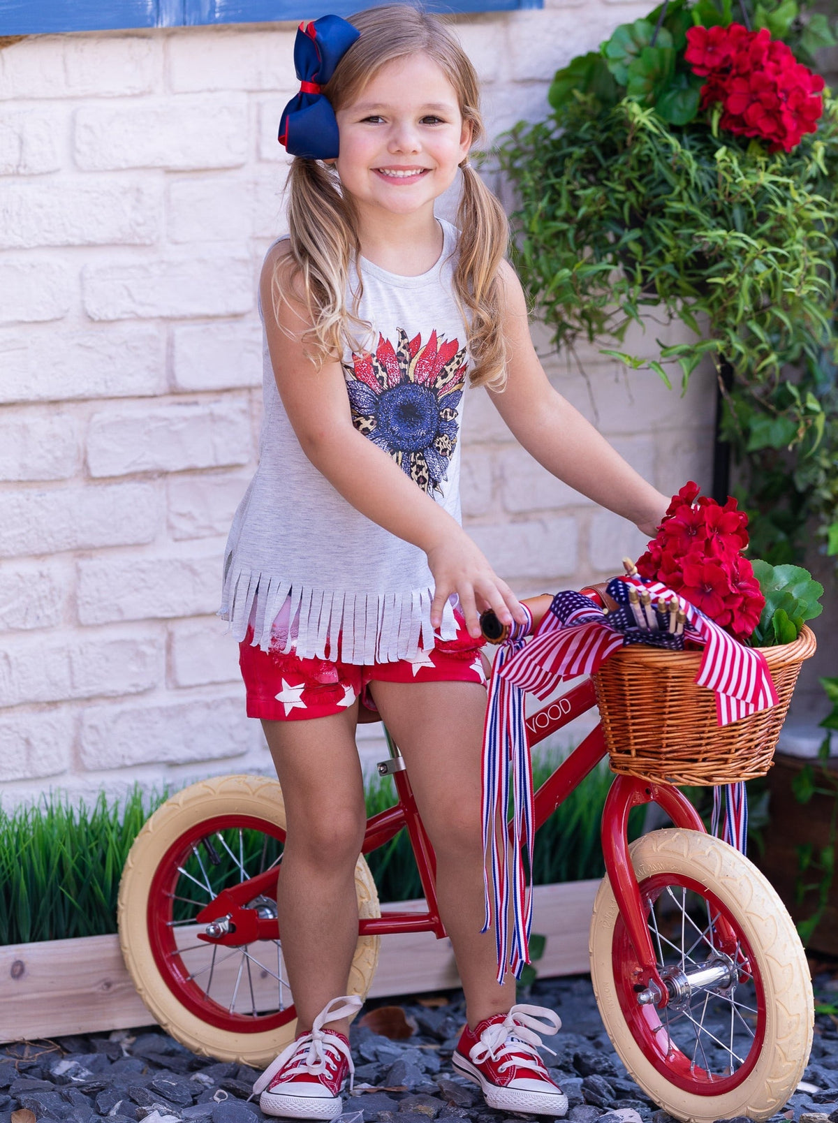 American Flower Fringe Tank Top and Denim Shorts Set