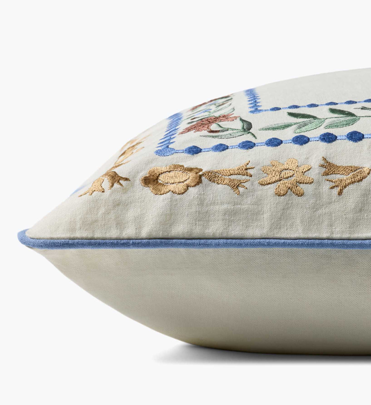 Aster Border Embroidered Pillow - Ivory