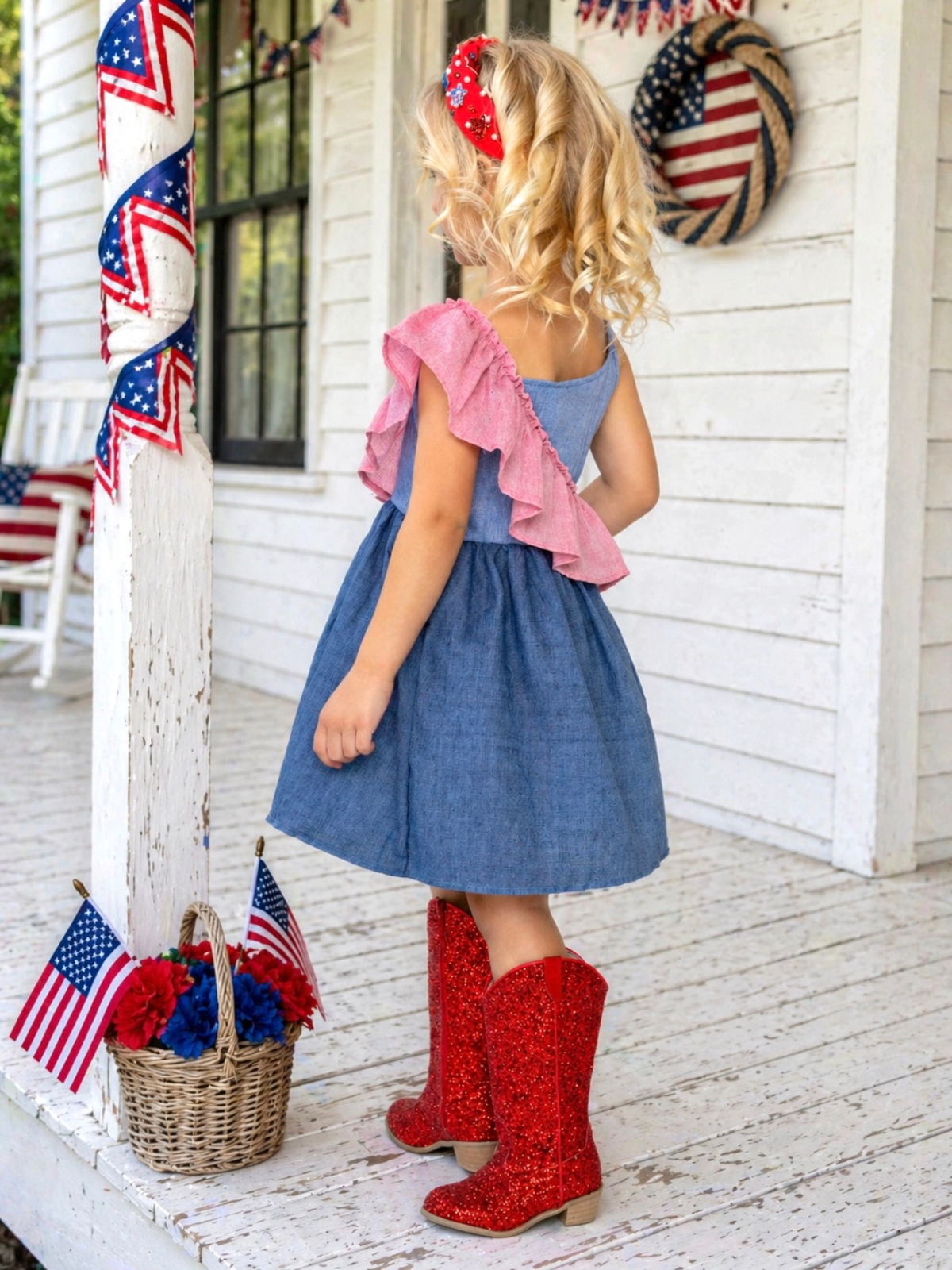American Breeze Ruffle Chambray Dress
