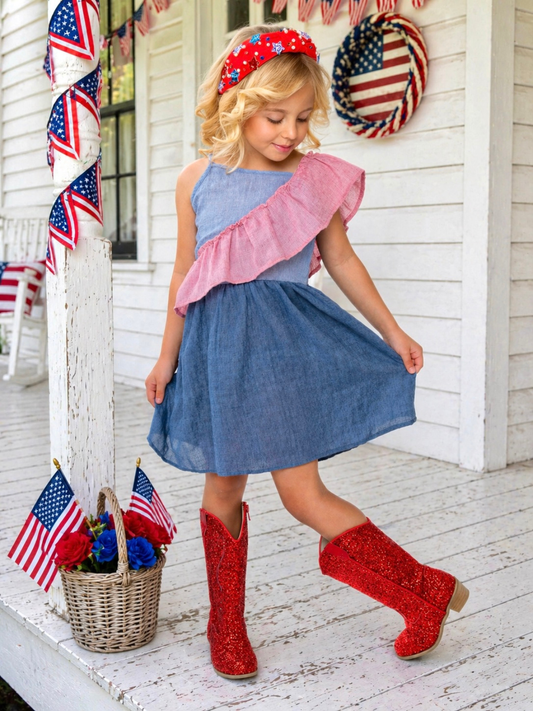 American Breeze Ruffle Chambray Dress