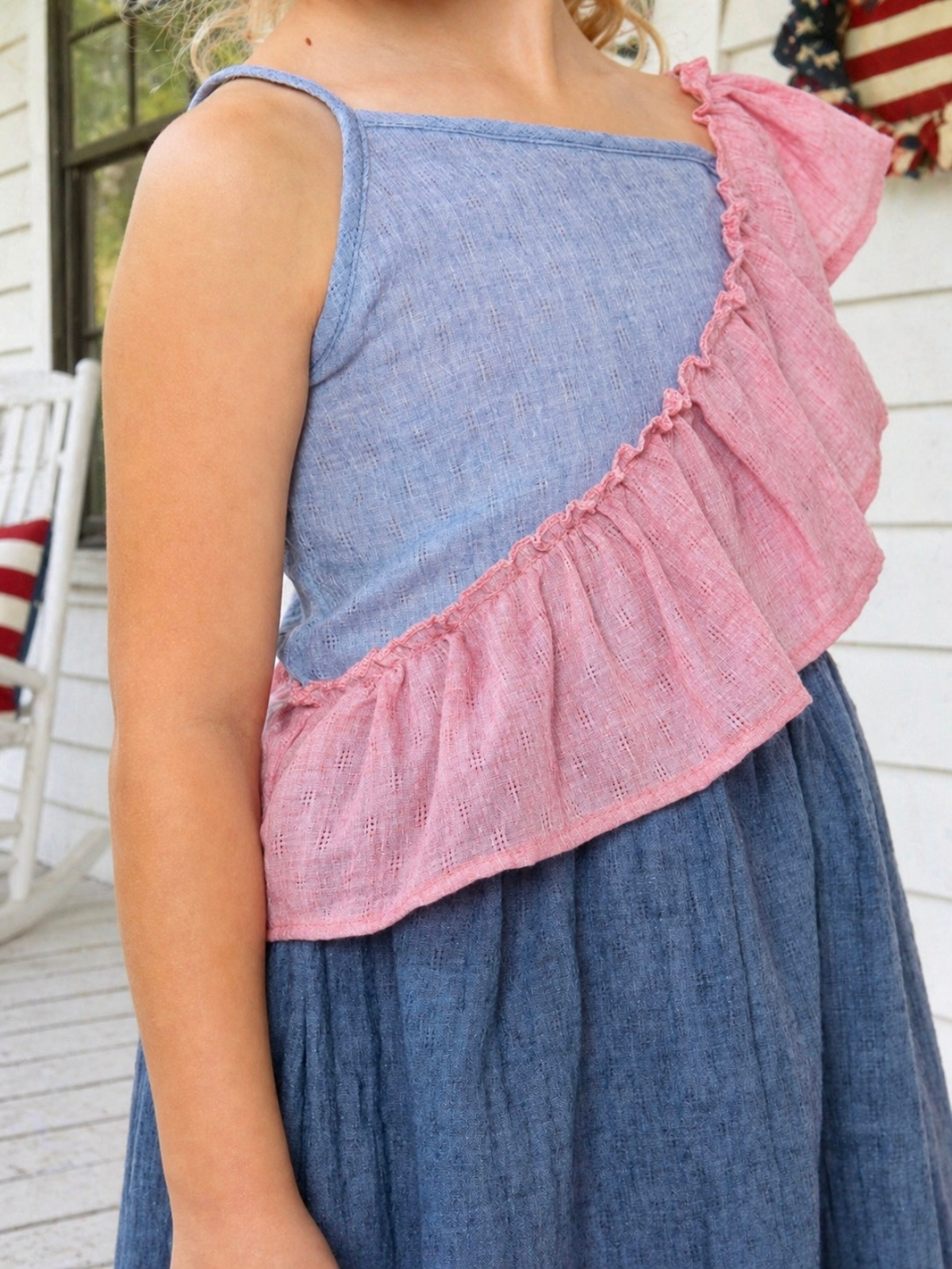 American Breeze Ruffle Chambray Dress