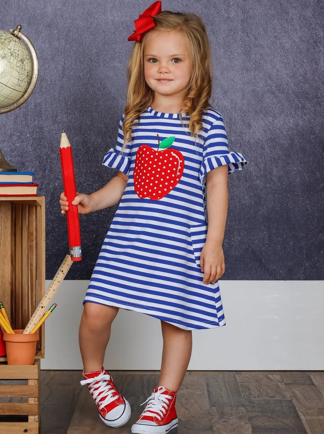 A is for Awesome Apple Striped Pocket Dress
