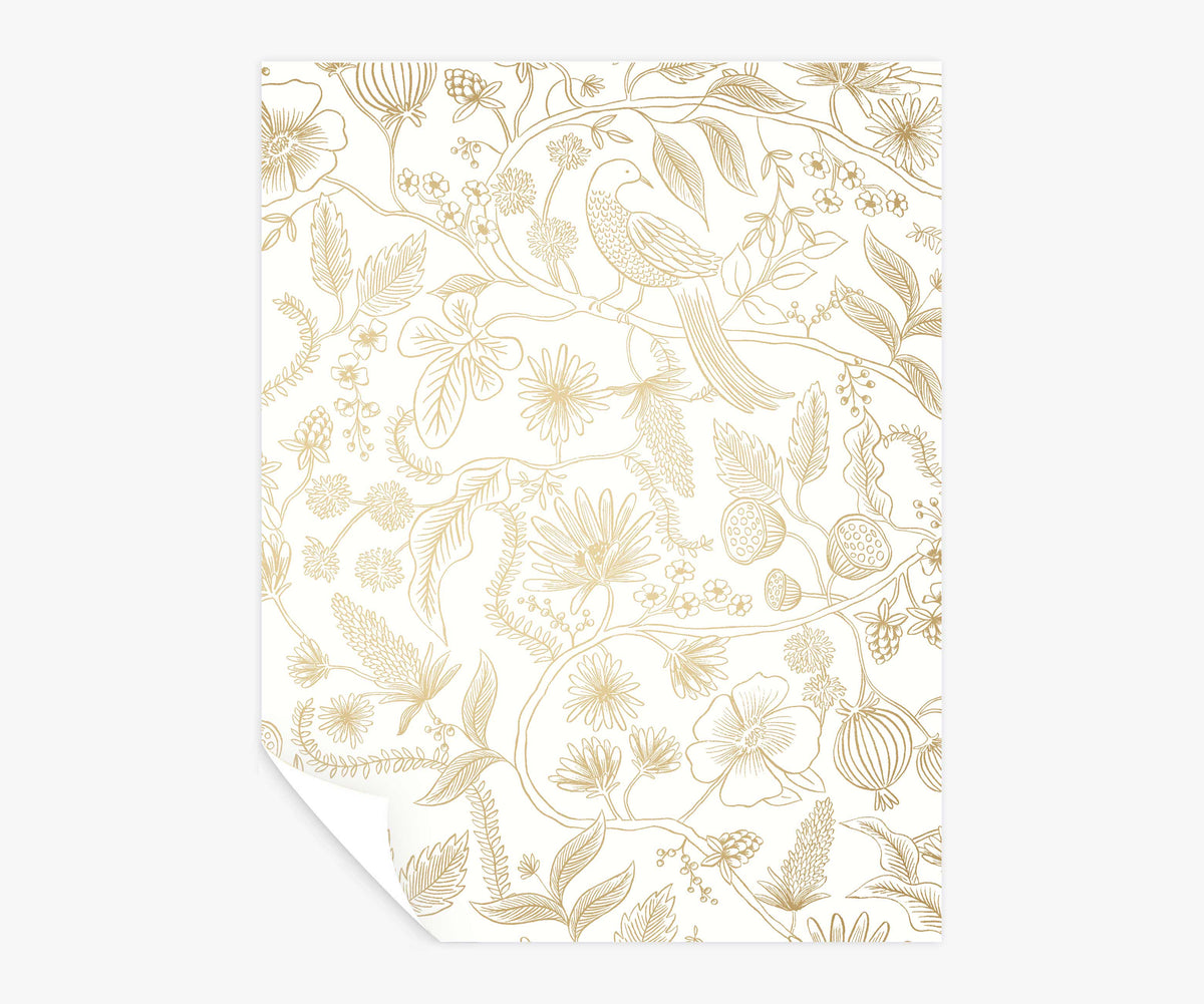 Aviary Peel & Stick Wallpaper Sample - Metallic Gold & Cream