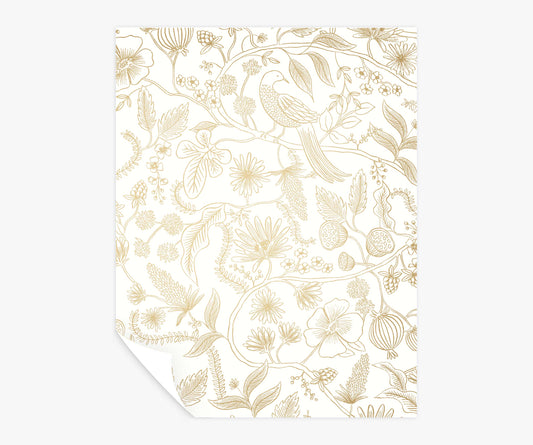 Aviary Peel & Stick Wallpaper Sample - Metallic Gold & Cream