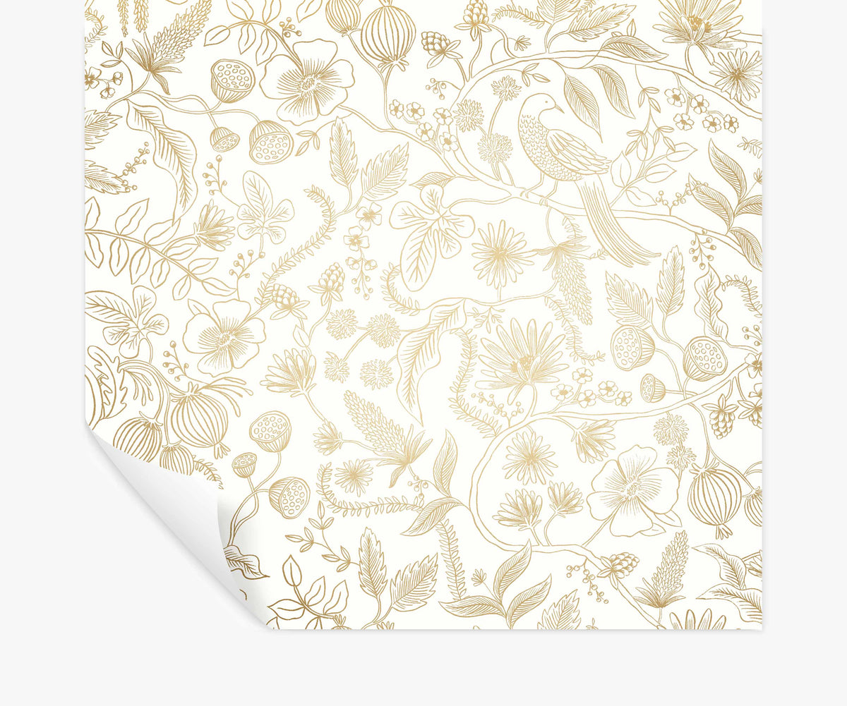 Aviary Peel & Stick Wallpaper - Metallic Gold & Cream