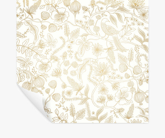 Aviary Peel & Stick Wallpaper - Metallic Gold & Cream