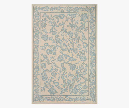 Arboretum Aviary Wool-Hooked Rug - Periwinkle