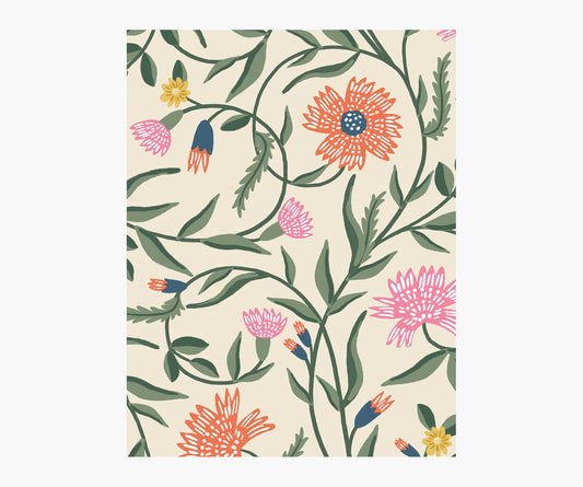 Aster Wallpaper Sample - Linen & Coral